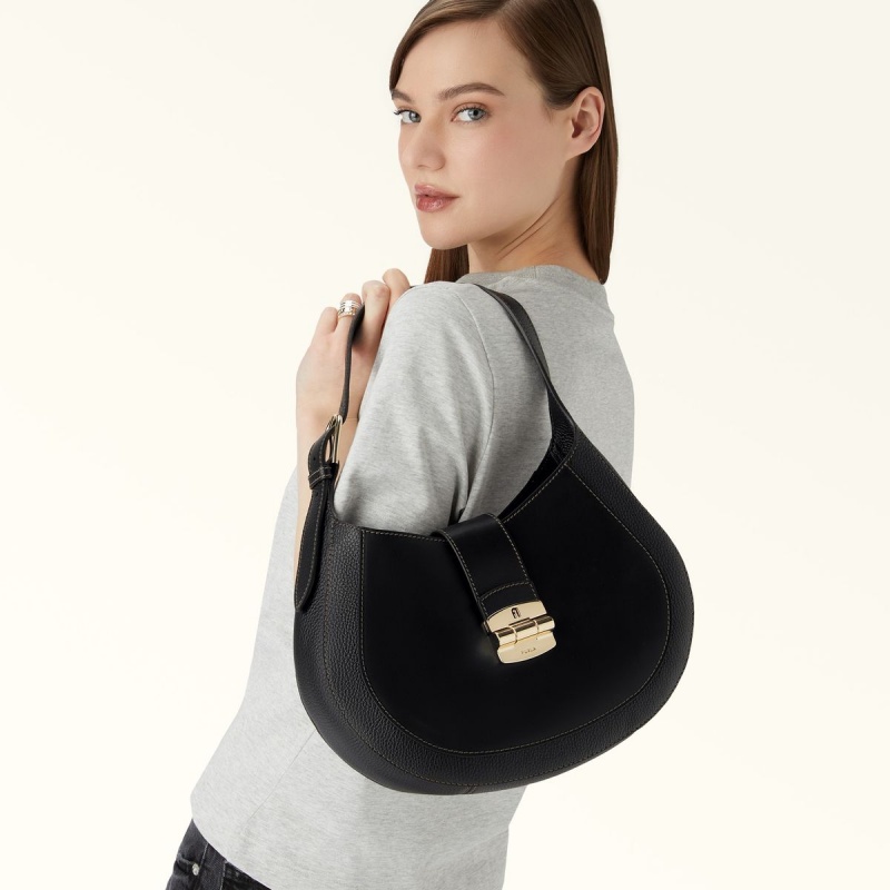 Black Furla CLUB 2 Women's Shoulder Bags | HQZPSN138