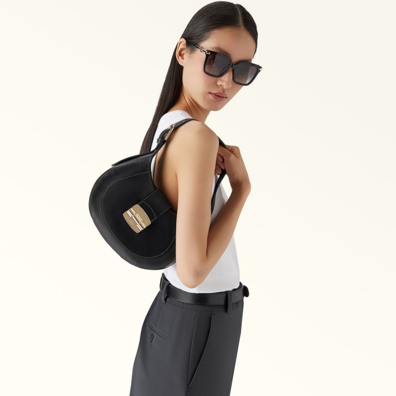 Black Furla CLUB 2 Women's Shoulder Bags | CVRXNW089