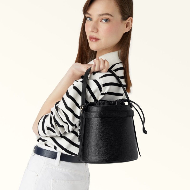 Black Furla GIOVE Women's Bucket Bags | UXDTQV489